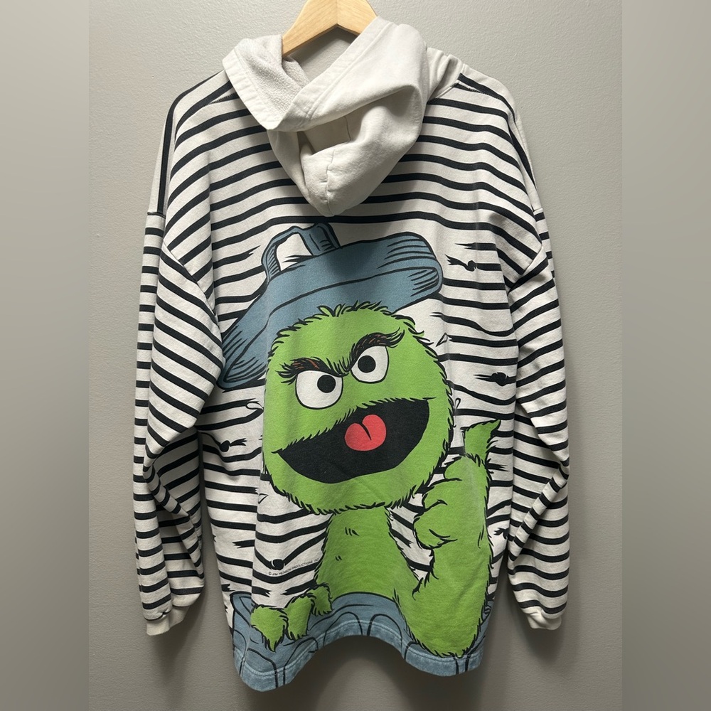 Vintage Jim Henson Sesame Street Oscar The Grouch Hoodie White Black Full Print